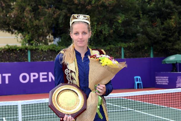 Pliskova with her maiden WTA title after winning the Tashkent Open. Photo credit: Tashkent Open.