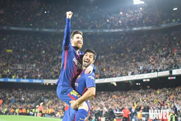 Lionel Messi y Luis Suárez, celebrando un gol el pasado Clásico. Foto: Noelia Déniz, VAVEL.com