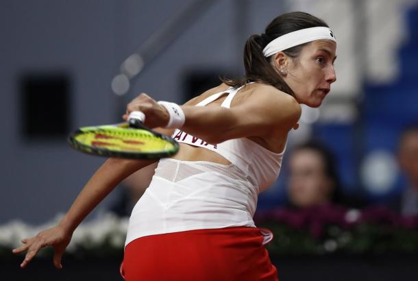 Anastasija Sevastova committed too many errors on the backhand wing in the first set, which proved costly | Photo: Sergey Kivrin / Fed Cup