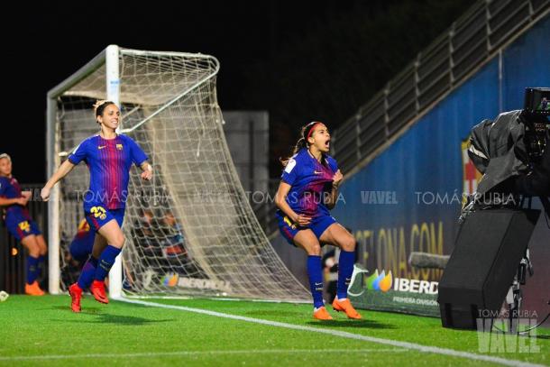 Andressa Alves celebrando el gol del empate. Foto: Tomás Rubia, VAVEL.com