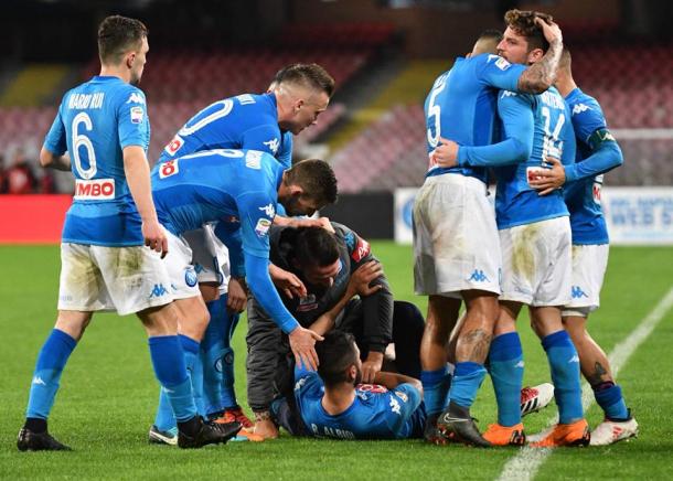 Los napolitanos celebrando el gol al Genoa la pasada jornada / Foto: Napoli