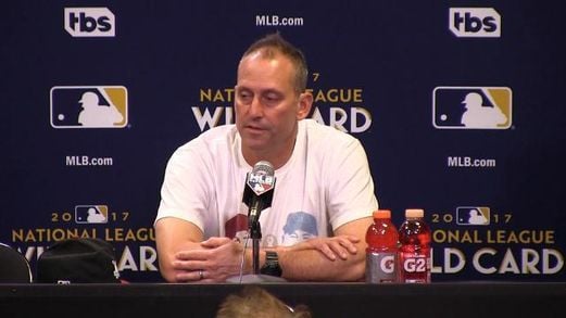 Lovullo talks to the media prior to Wednesday's NL Wild Card Game/Photo: AZ Central website