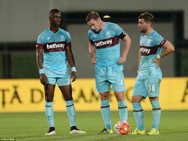 Above: Modibo Maiga, Kevin Nolan and Elliot Lee during West Ham's 2-1 defeat to Astra Giurgiu | Photo: Reuters