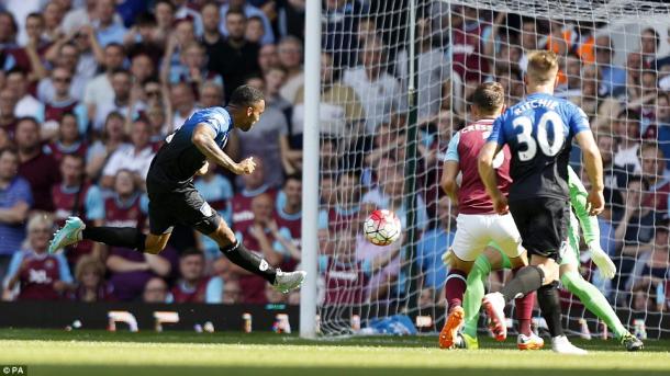 Callum Wilson scoring one of his three goals in West Ham's 4-3 defeat to AFC Bournemouth last August | Photo: PA