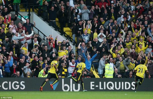 Odion Igahlo celebrating one of his two goals in Watford's 2-0 win over West Ham last season | Photo: Reuters