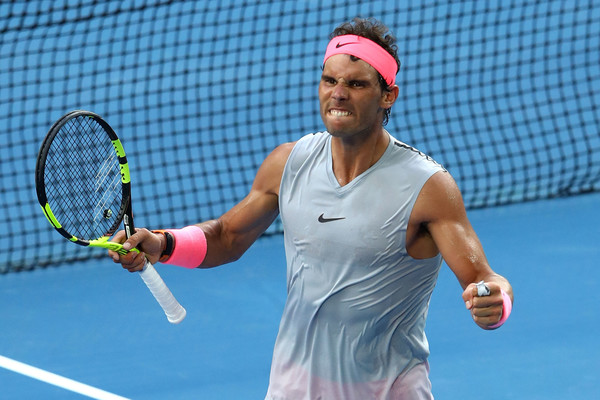 Rafael Nadal celebrates a point during his fourth-round win. Photo: Cameron Spencer/Getty Images