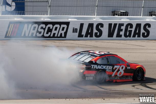 Truex Jr. celebrates his win.