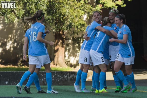 Sky Blue players celebrating (Photo: Brandon Farris/ Vavel USA)