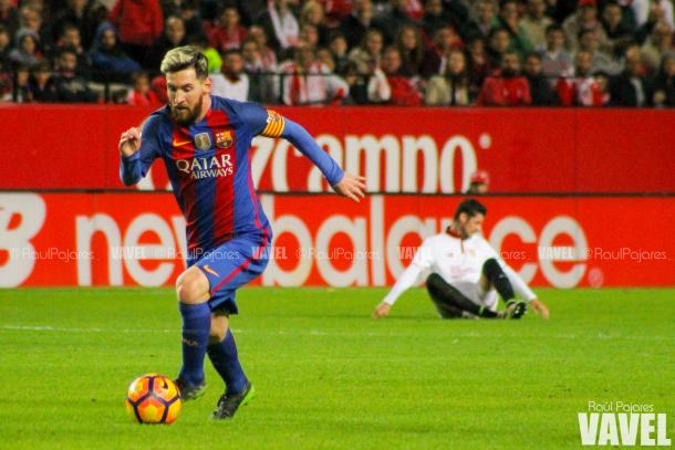 Leo Messi en el Sánchez Pizjuán | Foto: Raúl Pajares, VAVEL España