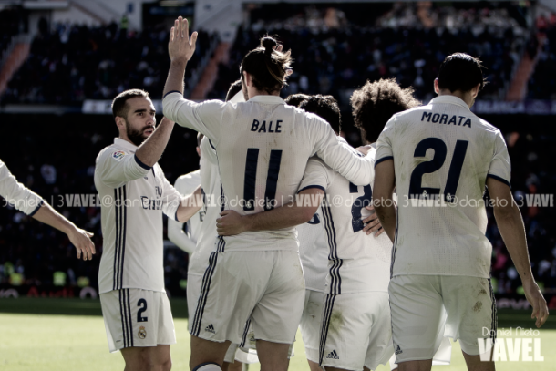 Futolistas del Real Madrid celebran un gol | Foto: Dani Nieto (VAVEL)