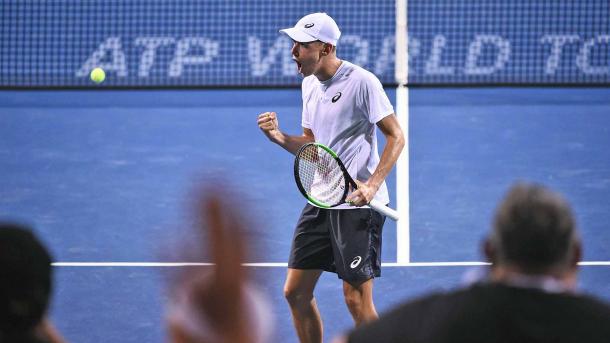 Alex de Minaur celebrates during his epic semifinal win in Washington. Photo: Mike Lawrence/Citi Open
