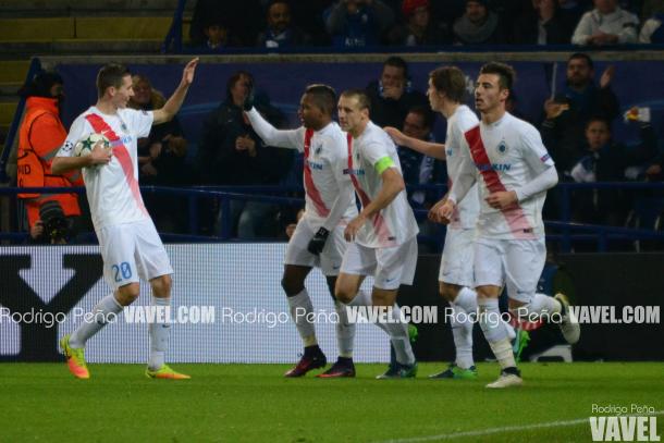 Brugge celebrate Izquierdo's goal. (Picture: Rodrigo Peña - VAVEL.com)