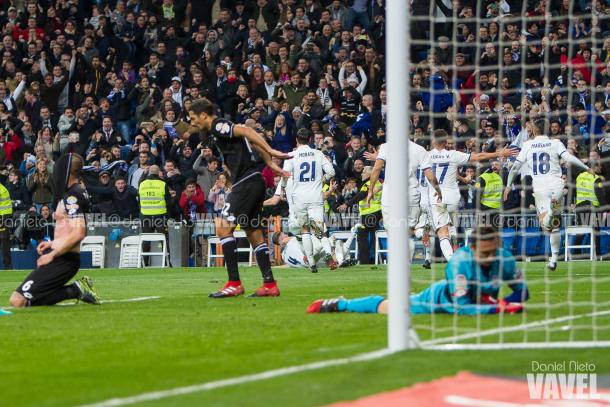 Sergio Ramos celebra el gol ante el RC Deportivo de la COruña