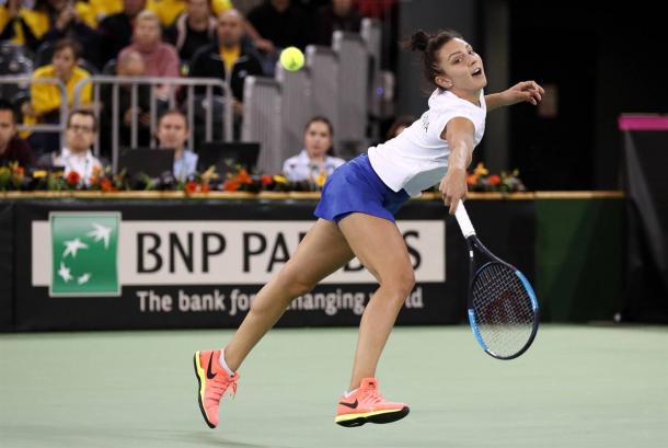 Jaqueline Cristian delighted the home crowd with an impressive 7-5, 6-3 upset over Kudermetova | Photo: Robert Ghement