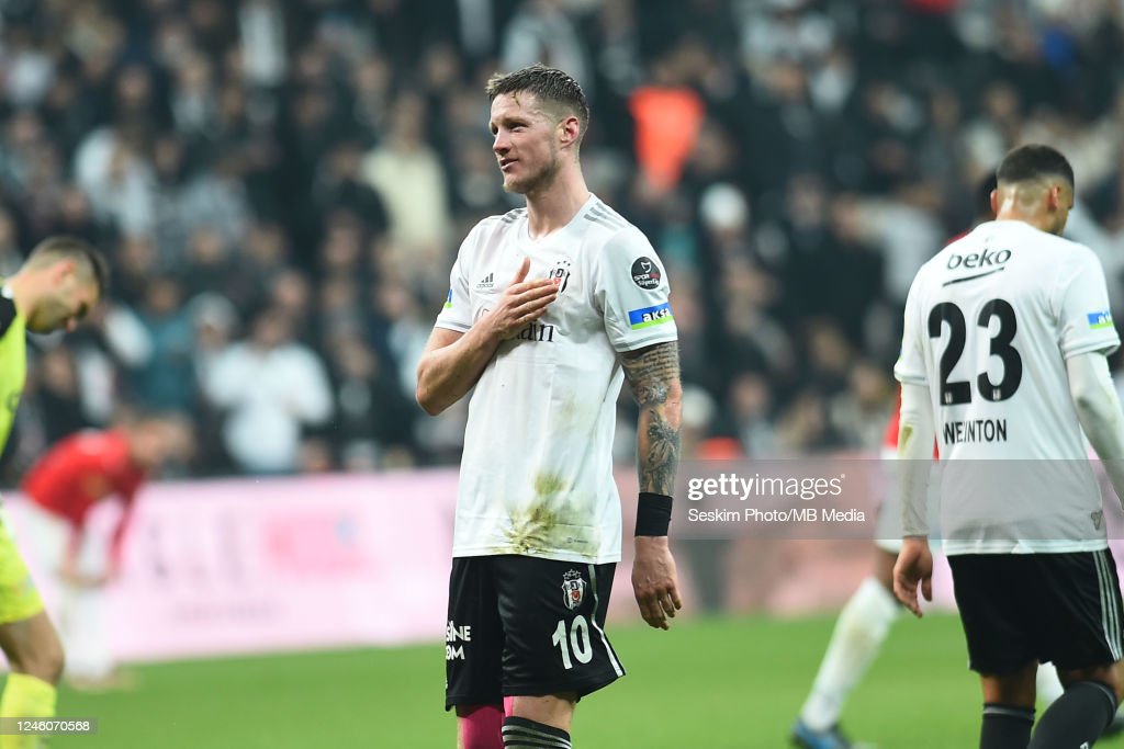 Wout Weghorst of Besiktas celebrates after scoring his team's second goal during the Super Lig match between Besiktas and Kasimpasa SK at Vodafone Park on January 7, 2023 in Istanbul, Turkey. (Photo by Seskim Photo/MB Media/Getty Images)
