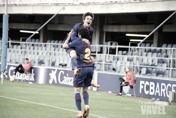 Mate y Riqui Puig celebrando el primer gol | Foto de Noelia Déniz, VAVEL