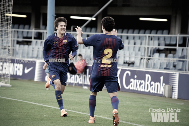Mate y Riqui Puig celebrando el primer gol | Foto de Noelia Déniz, VAVEL