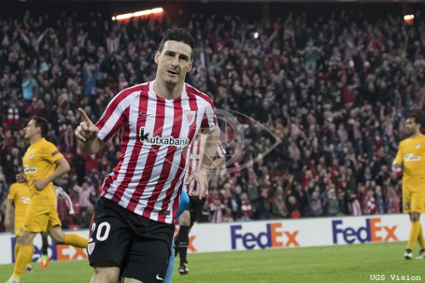 Aduriz celebra el 2-1 frente al APOEL. | UGS Vision.