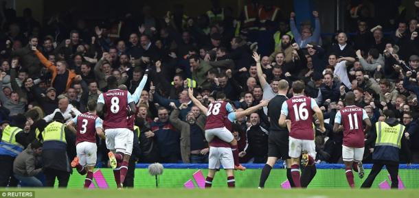 Above: Andy Carroll celebrating his goal in West Ham's 2-2 draw with Chelsea | Photo: Reuters