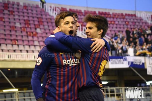 Los jugadores del Barça B celebrando un gol. FOTO: Noelia Déniz