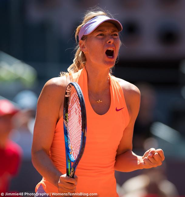 Maria Sharapova celebrates after defeating Mirjana Lucic-Baroni in the first round of the 2017 Mutua Madrid Open. | Photo: Jimmie48 Tennis Photography