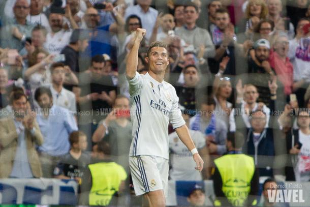 Cristiano Ronaldo celebra uno de los goles ante el Atlético de Madrid en la ida de las semifinales de la Champions League