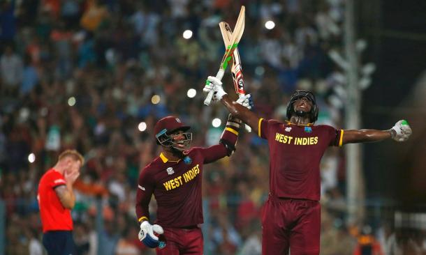 Brathwaite celebrates after winning the World T20. (Photo: Adnan Abidi/Reuters)
