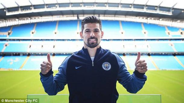 Above: Nolito been unveiled as a Manchester City player | Photo: Manchester City FC