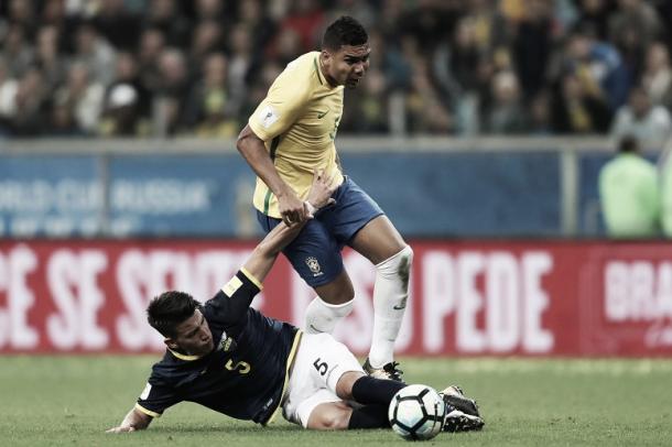 Casemiro fue el enlace de Brasil entre defensa y mediocampo | Foto: Confederação Brasileira de Futebol