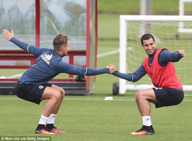 Above: Henrikh Mkhitryan training with Manchester United for the first time | Photo: Man Utd via Getty Images