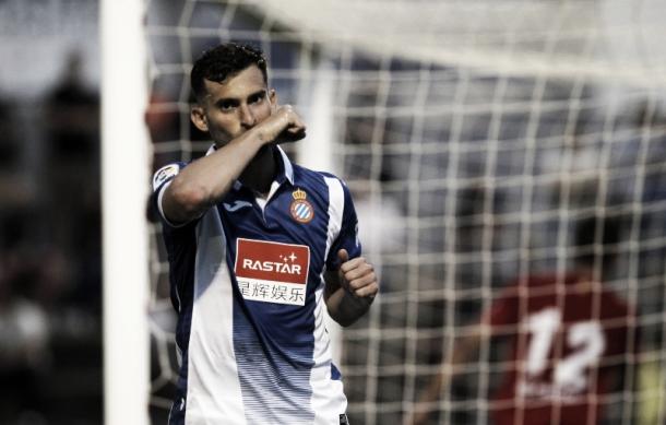 Baptistao celebrando uno de sus goles frente al Olot. | Foto: RCD Espanyol