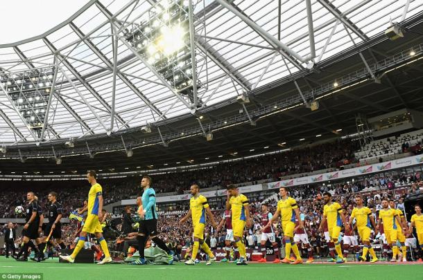 Above: West Ham and NK Domzale walking out ahead of their 3-0 win over the Slovenian side | Photo: Getty Images 