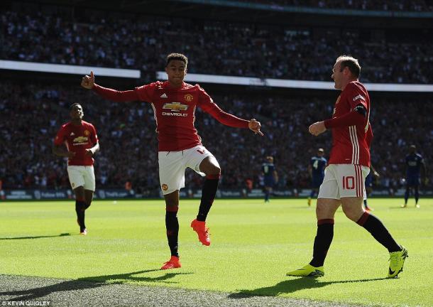 Above: Jesse Lingard celebrating his goal in Manchester United's 2-1 win over Leicester City | Photo: Kevin Quigley