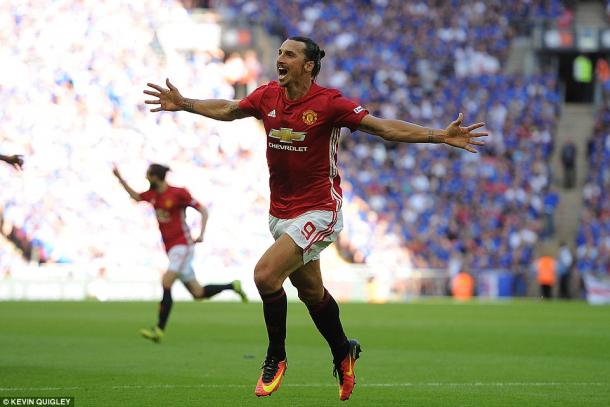 Above: Zlatan Ibrahimovic celebrating his goal in Manchester United's 2-1 win over Leicester City | Photo: Kevin Quigley