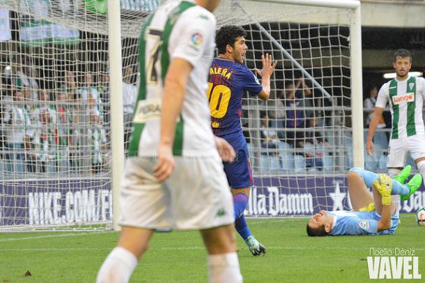 Carles Aleñá celebrando su gol ante el Córdoba CF en la primera vuelta. Foto: Noelia Déniz, VAVEL