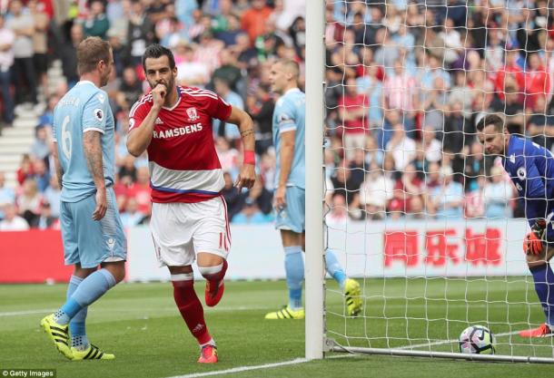 Alvaro Negredo celebrating his goal in Middlesbrough's 1-1 draw with Stoke City | Photo: Getty Images