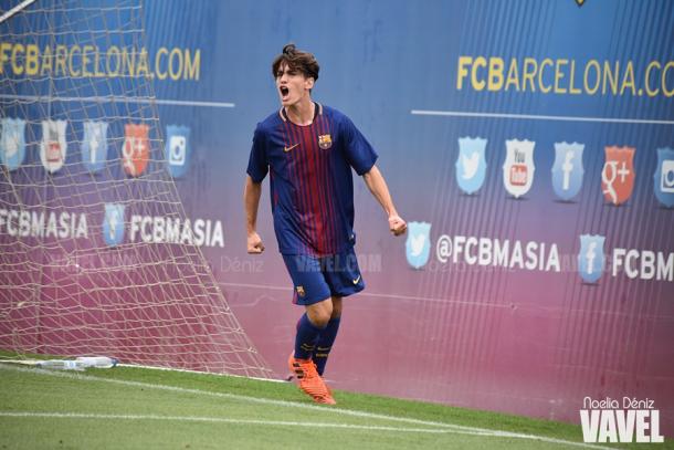 Álex Collado celebrando su gol frente al Girona en la primera vuelta. Foto: Noelia Déniz, VAVEL