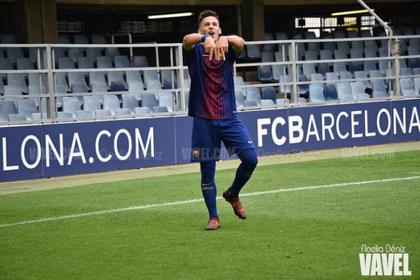 Carles Pérez celebrando un gol en la UEFA Youth League. Foto: Noelia Déniz, VAVEL