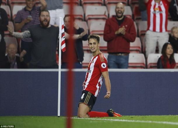 Above: Adnan Januzaj celebrating his goal in Sunderland's 1-0 win over Shrewsbury Town | Photo: Reuters