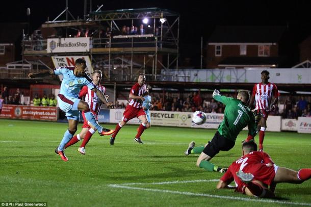 Above: Andre Gray in action during Burnley's 1-0 defeat to Accrington Stanley | Photo: BPI/Paul Greenwood