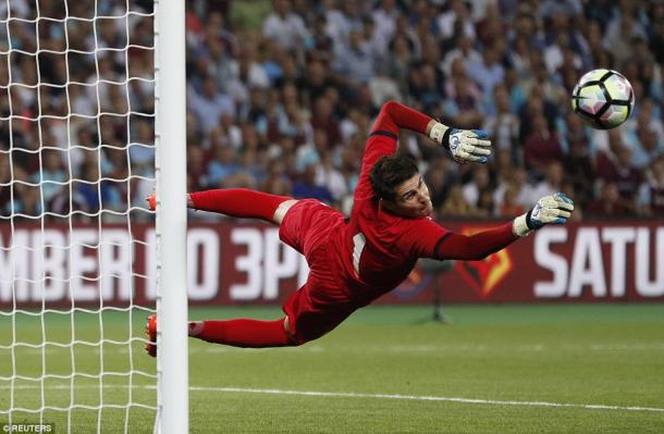 Above: Silviu Lung producing one of many saves in West Ham's 1-0 defeat to Astra Giurgiu | Photo: Reuters