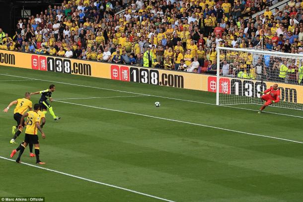 Above: Santi Cazorla opening the scoring in Watford's 3-1 defeat to Arsenal | Photo: Marc Atkins/ Offside