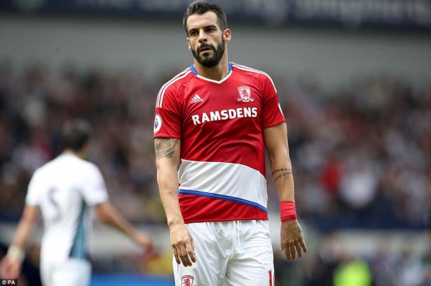 Above: One of Middlesbrough's summer signings Alvaro Negredo in action during their 0-0 draw with West Brom 