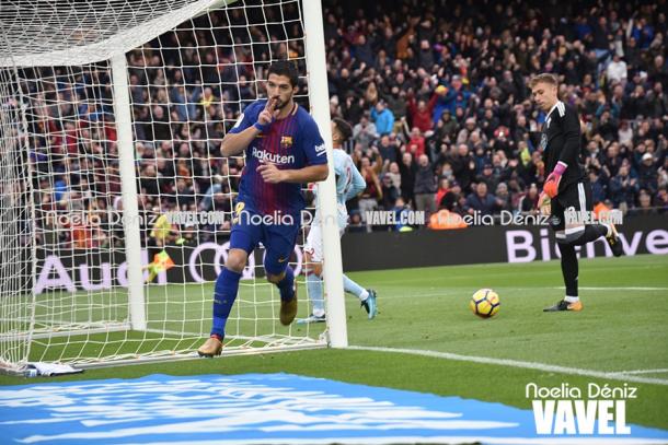 Luis Suárez celebrando un gol frente al Celta de Vigo. Foto: Noelia Déniz, VAVEL.com