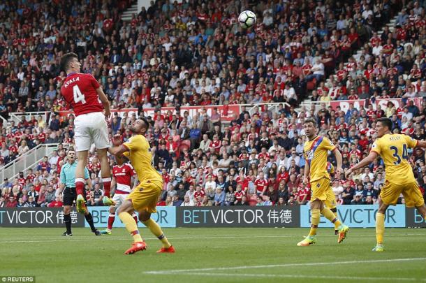 Delaney was easily out-jumped by Ayala as the Spaniard headed home the equaliser | Image: Reuters