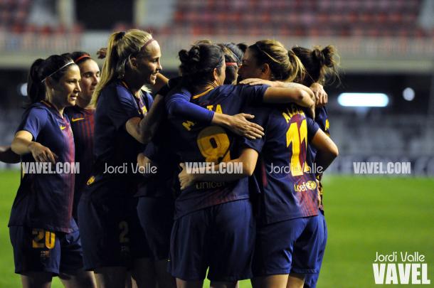 Las chicas de Fran Sánchez celebrando un gol en Champions. | Foto: Jordi Valle, VAVEL