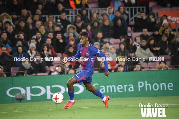 Ousmane Dembélé, goleador de esta noche, con el balón en los pies. Foto: Noelia Déniz, VAVEL.com