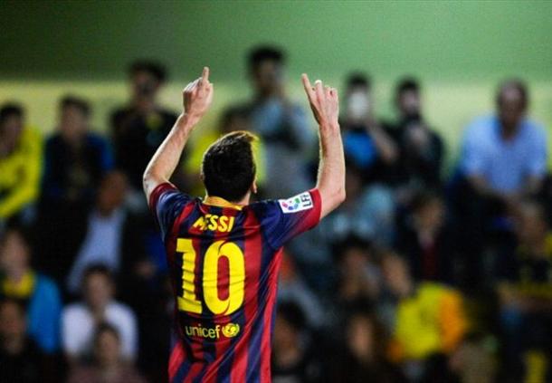Messi, celebrando un gol ante el Villarreal (13/14) | Fuente: goal.com