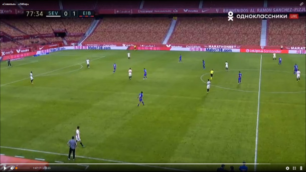Dibujo 4-2-3-1 y la presión a la salida del Sevilla. Fuente: Livetv.sx