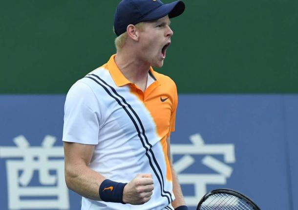 Kyle Edmund celebrates a point in Shanghai. Photo: Getty Images